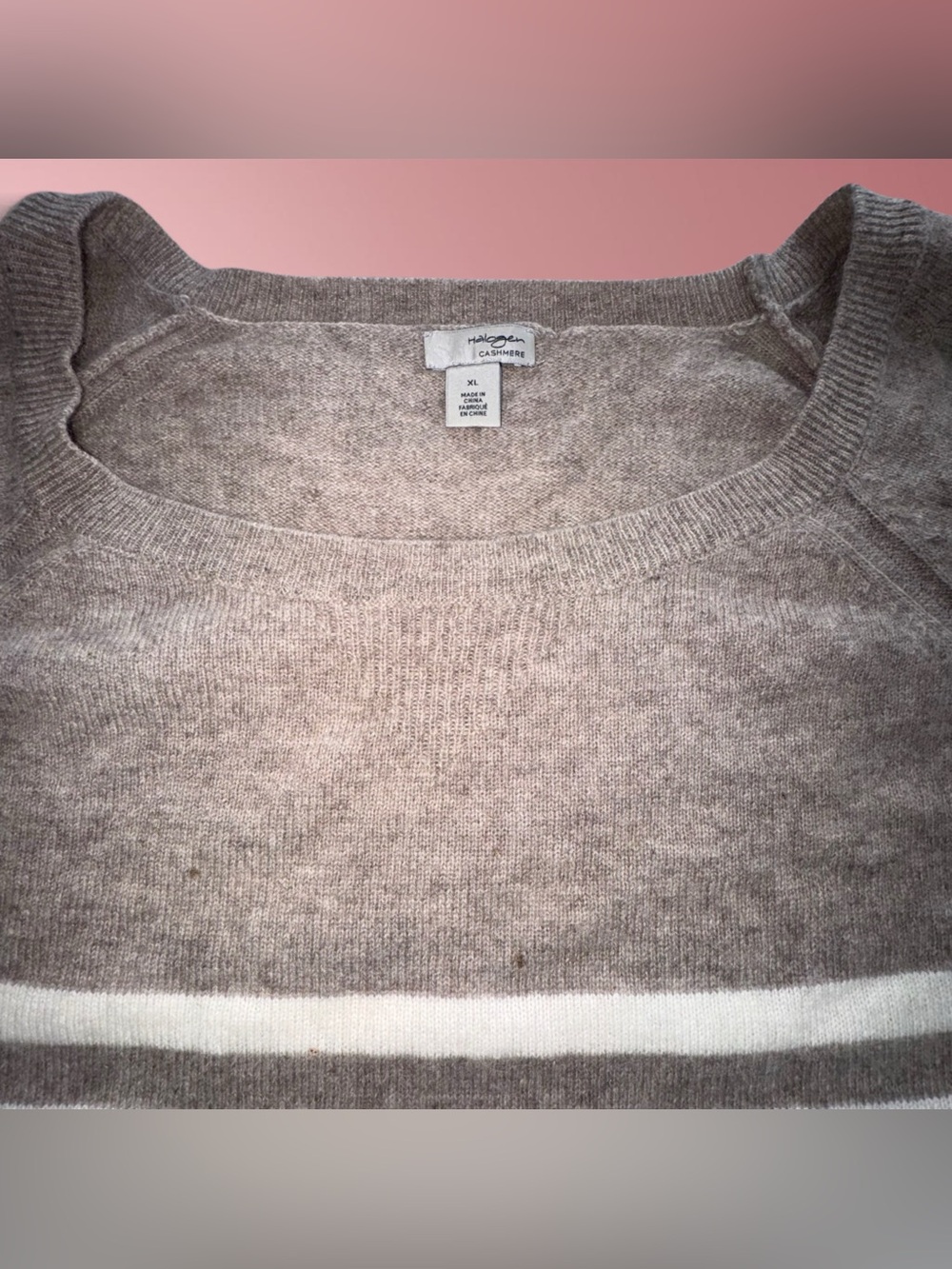 Halogen 100% Cashmere Striped Pullover Sweater Beige Cream Size XL *Flaws - Picture 6 of 16